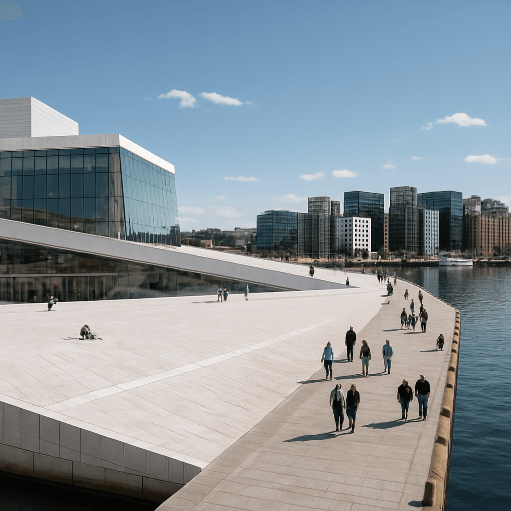 Top things to do in Oslo: Wide shot of the Oslo Opera House or harbor promenade to showcase the city’s architecture and waterfront.