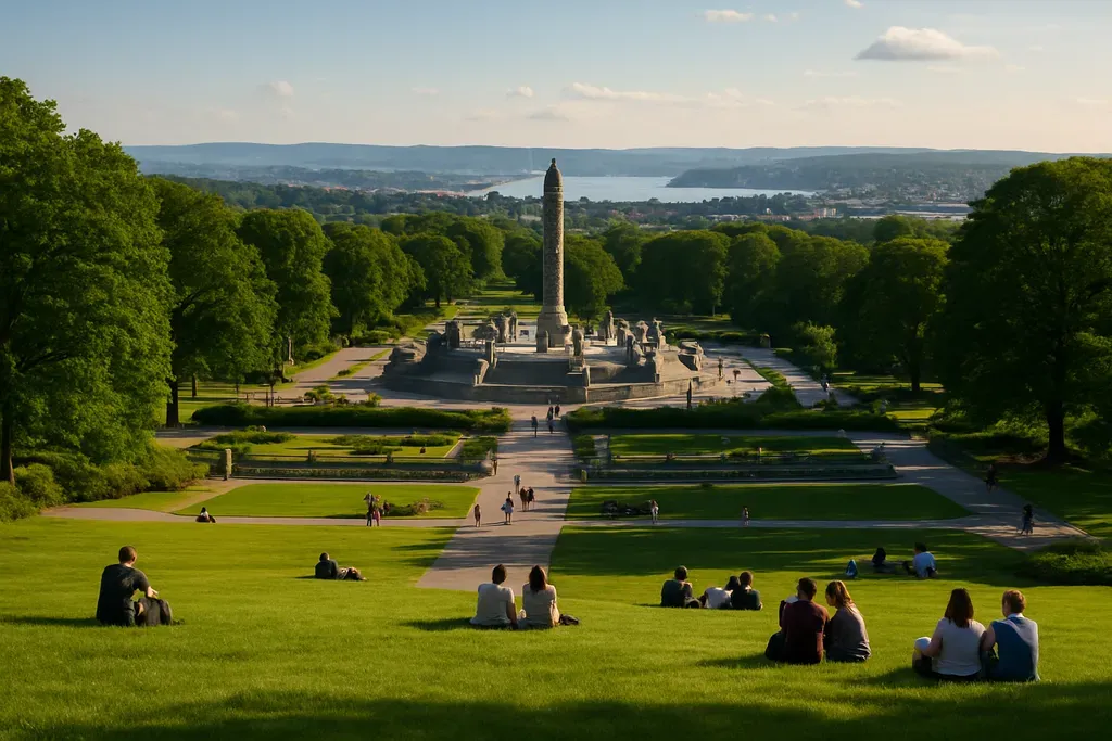 Nature, Parks, and Outdoor Experiences in the Capital: An image of Vigeland Sculpture Park or a green hilltop viewpoint overlooking Oslo and the fjord.