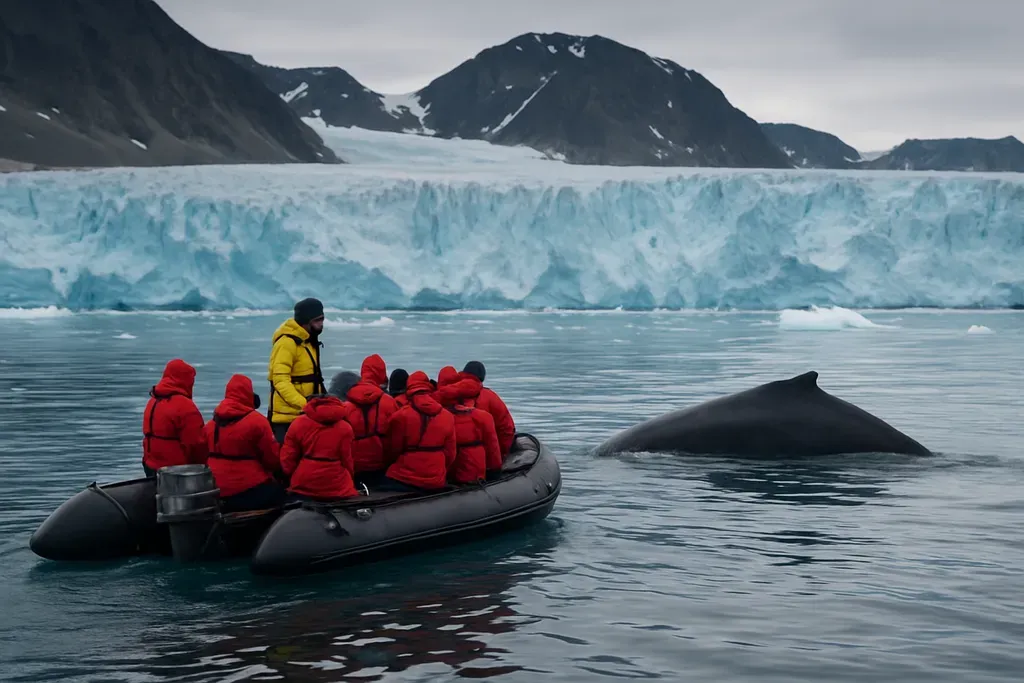What to do in Spitsbergen: the best Arctic experiences: Lifestyle or action image of a guided boat excursion near glaciers or wildlife in Spitsbergen.